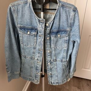 We The Free Light Blue Denim Jacket with Button Front